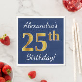 Serviette En Papier Blue, Faux Gold 25e anniversaire + Nom personnalis (En situation)
