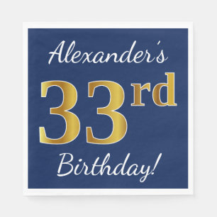 Serviette En Papier Blue, Faux Gold 33e anniversaire + Nom personnalis
