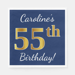 Serviette En Papier Blue, Faux Gold 55e anniversaire + Nom personnalis