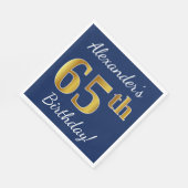 Serviette En Papier Blue, Faux Gold 65e anniversaire + Nom personnalis (Coin)