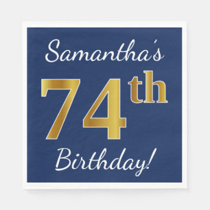 Serviette En Papier Blue, Faux Gold 74e anniversaire + Nom personnalis