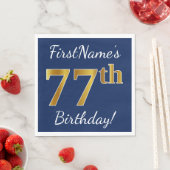 Serviette En Papier Blue, Faux Gold 77e anniversaire + Nom personnalis (En situation)