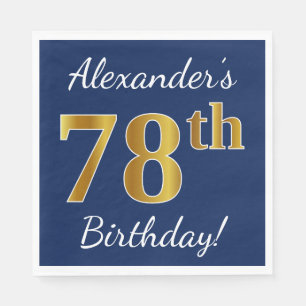 Serviette En Papier Blue, Faux Gold 78e anniversaire + Nom personnalis