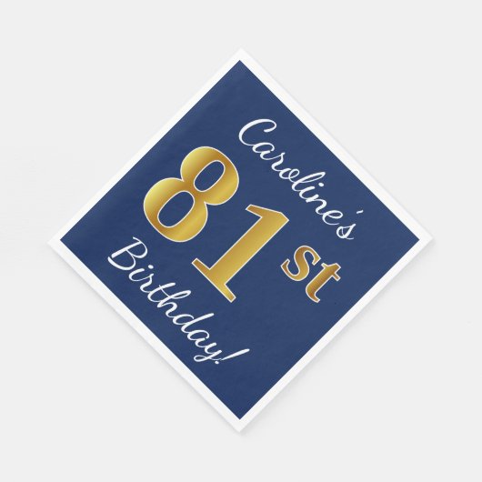 Serviette En Papier Blue, Faux Gold 81e anniversaire + Nom personnalis (Coin)
