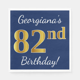 Serviette En Papier Blue, Faux Gold 82e anniversaire + Nom personnalis