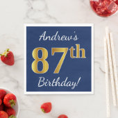 Serviette En Papier Blue, Faux Gold 87e anniversaire + Nom personnalis (En situation)