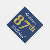 Serviette En Papier Blue, Faux Gold 87e anniversaire + Nom personnalis (Coin)