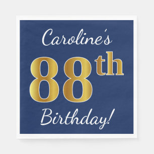 Serviette En Papier Blue, Faux Gold 88e anniversaire + Nom personnalis