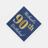 Serviette En Papier Blue, Faux Gold 90e anniversaire + Nom personnalis (Coin)