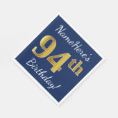 Serviette En Papier Blue, Faux Gold 94e anniversaire + Nom personnalis (Coin)