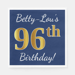Serviette En Papier Blue, Faux Gold 96e anniversaire + Nom personnalis