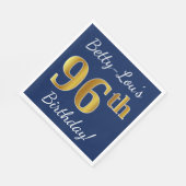 Serviette En Papier Blue, Faux Gold 96e anniversaire + Nom personnalis (Coin)