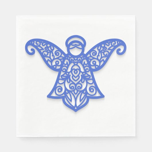 Serviette En Papier Blue Filigree Angel Silhouette Ornate Lace (Devant)