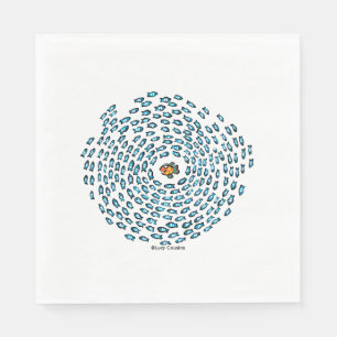 Serviette En Papier Blue Fish School Motif avec petit poisson orange