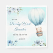 Serviette En Papier Blue Floral Boho Teddy Bear garçon baby shower (Devant)