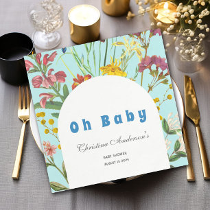 Serviette En Papier Blue Floral Boy Elegant Baby shower Carré