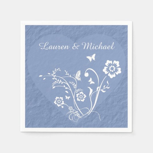 Serviette En Papier Blue Floral Heart Mariage personnalisé (Devant)