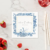 Serviette En Papier Blue Floral Hydrangeas Nom Date Mariage (En situation)