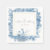 Serviette En Papier Blue Floral Hydrangeas Nom Date Mariage (Devant)
