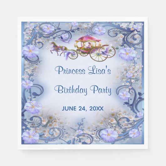 Serviette En Papier Blue Floral Princess Fairy Tail Anniversaire (Devant)