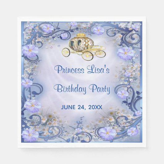 Serviette En Papier Blue Floral Princesse enchantée Anniversaire (Devant)