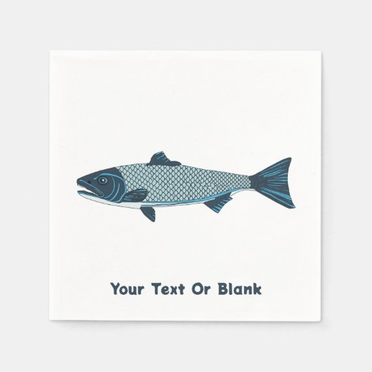 Serviette En Papier Blue Folk Art Trout/Saumon (Devant)