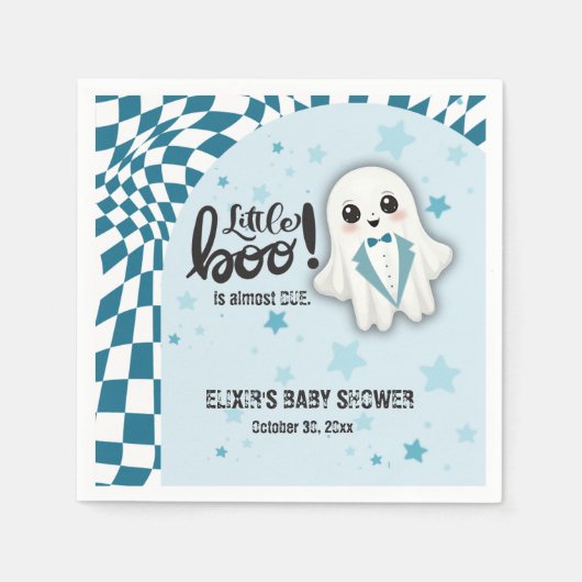 Serviette En Papier Blue Ghost Little Boo est presque dû Baby shower (Devant)