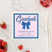 Serviette En Papier Blue Gingham Bow Graduation Party (En situation)