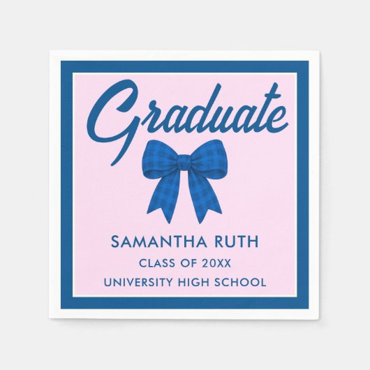 Serviette En Papier Blue Gingham Bow Graduation Party (Devant)