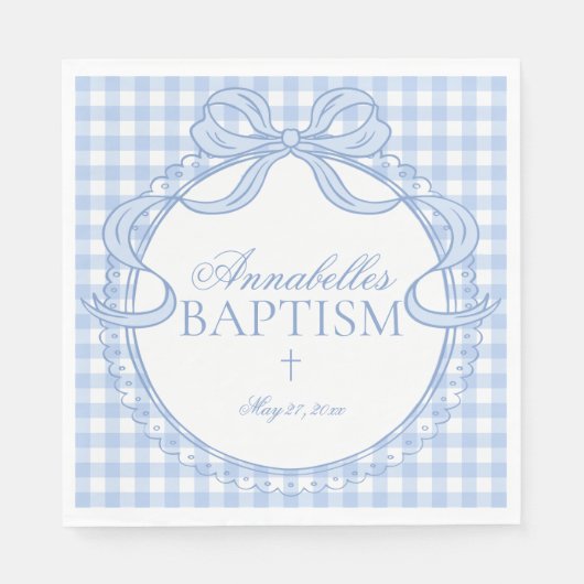 Serviette En Papier Blue Gingham Coquette Bow Baptism Table Decor (Devant)