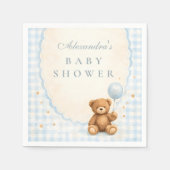 Serviette En Papier Blue Gingham Teddy Bear Baby Shower (Devant)