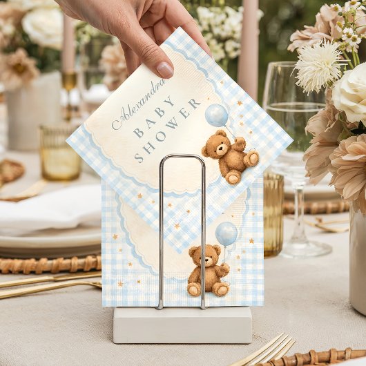 Serviette En Papier Blue Gingham Teddy Bear Baby Shower