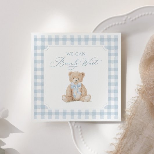 Serviette En Papier Blue Gingham Teddy Bear Baby Shower