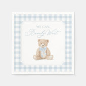 Serviette En Papier Blue Gingham Teddy Bear Baby Shower (Devant)