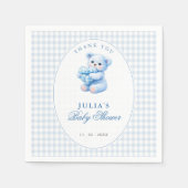 Serviette En Papier Blue Gingham Teddy Bear Neutral Baby Shower (Devant)
