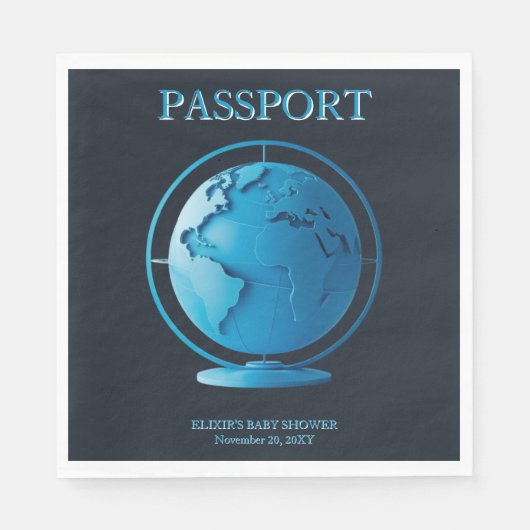 Serviette En Papier Blue Globe Passport Travel Baby Shower (Devant)