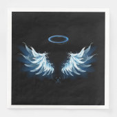 Serviette En Papier Blue Glowing Angel Wings on black background (Devant)