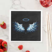 Serviette En Papier Blue Glowing Angel Wings on black background (En situation)