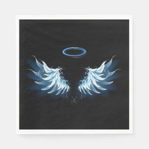 Serviette En Papier Blue Glowing Angel Wings on black background