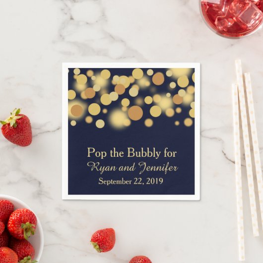 Serviette En Papier Blue Gold Bokeh Mariage personnalisé serviettes (En situation)