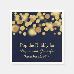 Serviette En Papier Blue Gold Bokeh Mariage personnalisé serviettes