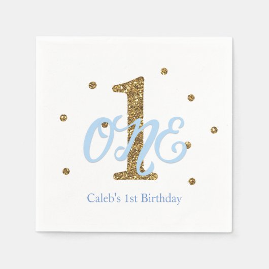 Serviette En Papier Blue & Gold Boys ONE 1ère fête d'anniversaire (Devant)