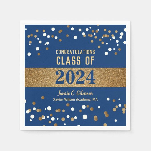 Serviette En Papier Blue Gold Class of 2024 Custom Graduation Party (Devant)