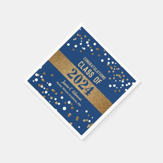 Serviette En Papier Blue Gold Class of 2024 Custom Graduation Party (Coin)