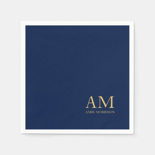 Serviette En Papier Blue Gold Colours Professionnel Lettres initiales  (Devant)