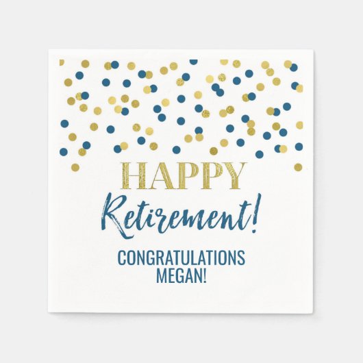 Serviette En Papier Blue Gold Confetti joyeuse retraite (Devant)
