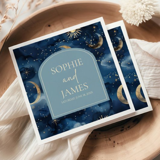 Serviette En Papier Blue Gold Elegant Celestial Starry Sky Wedding