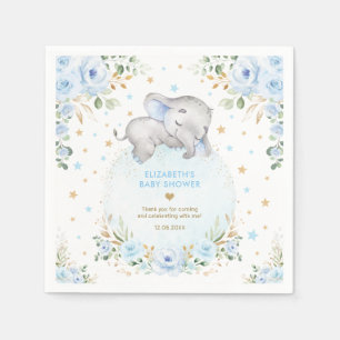 Serviette En Papier Blue Gold Floral Elephant Baby Boy Shower Faveurs