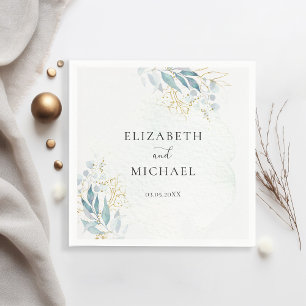 Serviette En Papier Blue Gold ( Imitat) Watercolour Wedding Collection