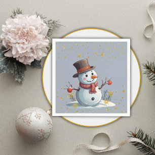 Serviette En Papier Blue & Gold Little Snowflakes Snowman Baby shower